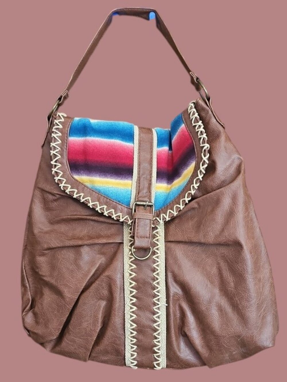 NWoT Southwestern Striped Serape Accent Shoulder Bag Slouchy Vegan Leather Hobo